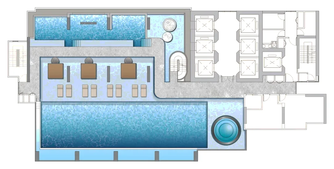 DIVINE KLCC Levels 79 and 80 facilities plan: infinity lap pool, hydromassage pool, jacuzzi and gymnasium